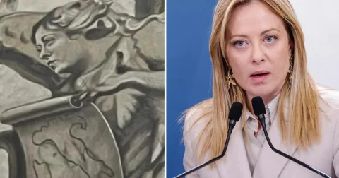 Ангела с лицом премьер министра обнаружили при реставрации базилики в Италии