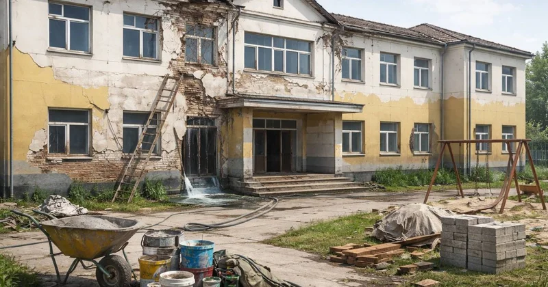 Школа разваливается : в Туркестанской области учителя сами чинят здание, построенное три года назад