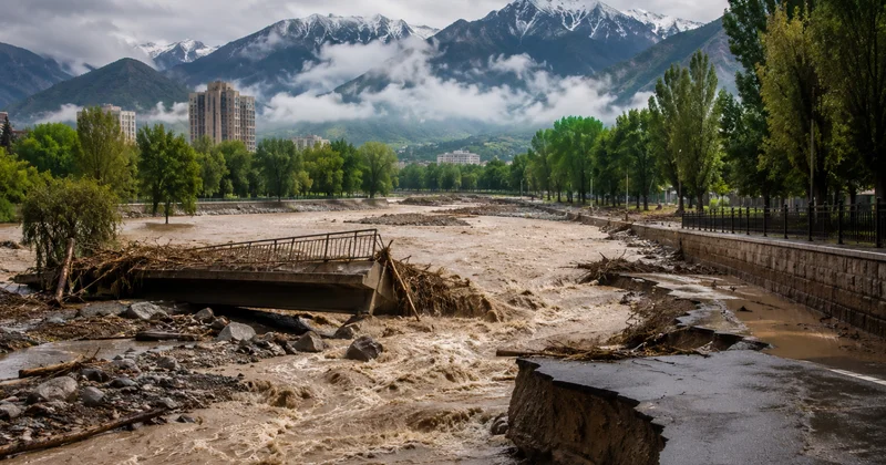 Талые воды снесли мост и размыли дорогу в Алматы. Видео