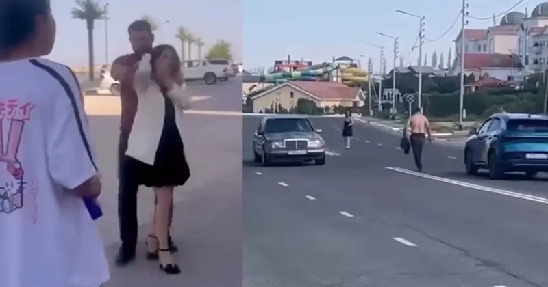 Ақтауда жол ортасында жанжалдасқан қыз бен жігіт видеоға түсіп қалды