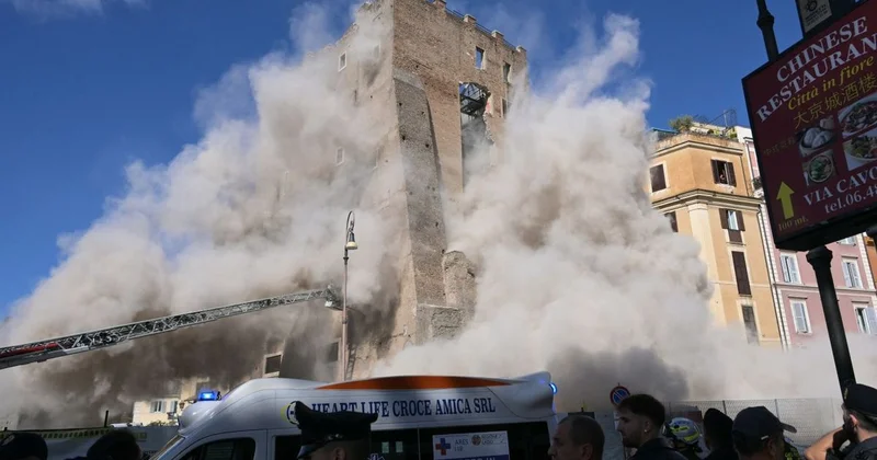 Средневековая башня Конти обрушилась в центре Рима: есть пострадавшие (видео)