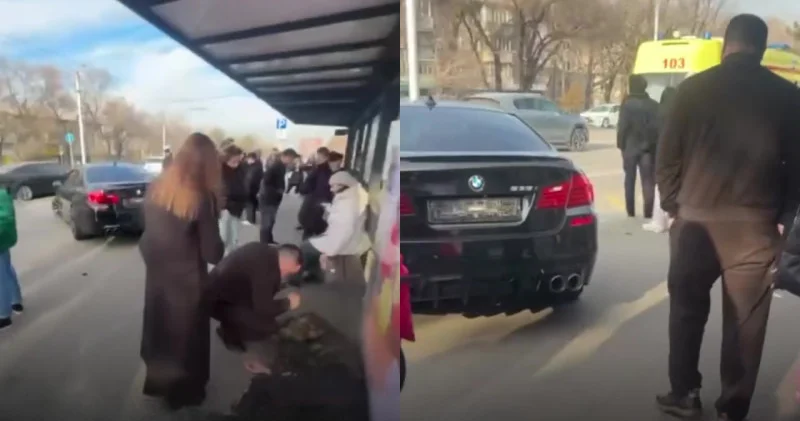 Алматыда BMW жүргізушісі аялдамада тұрған адамдарды қағып өткен: видео
