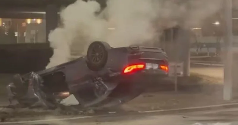 BMW не справился с управлением и опрокинулся на крышу в Астане (ВИДЕО)