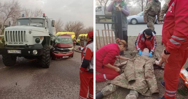 Талдықорған маңында әскери Урал жеңіл көлікпен соқтығысты