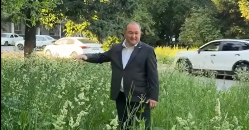 Это же позор . Высоту бурьяна в центре Усть Каменогорска измерил на себе аким города