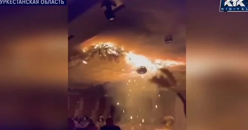 Фейерверк на свадьбе вызвал пожар в ресторане в Туркестанской области (видео)