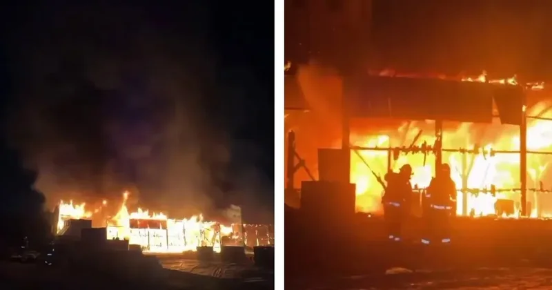 Таразда пескоблок өндіретін цехта алапат өрт тұтанды
