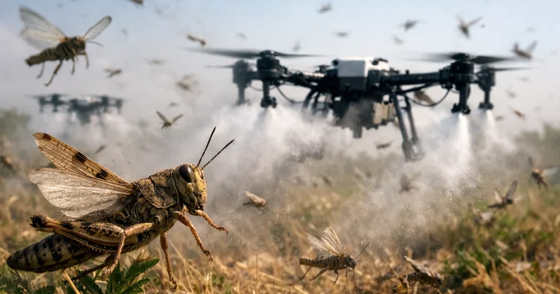 Саранчу в Казахстане решили выжигать с воздуха, запустив в поля десятки беспилотников