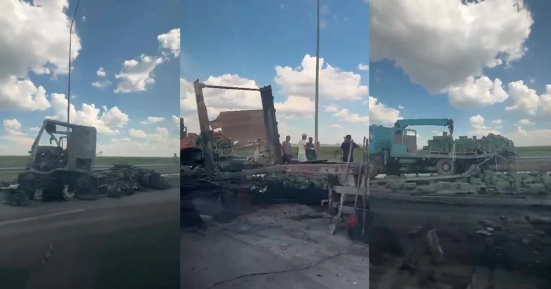 Астананың айналма жолында екі жүк көлігі соқтығысып, өрт басталды