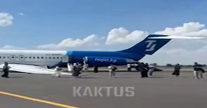 Самолет завалился набок при посадке в Бишкеке (видео)