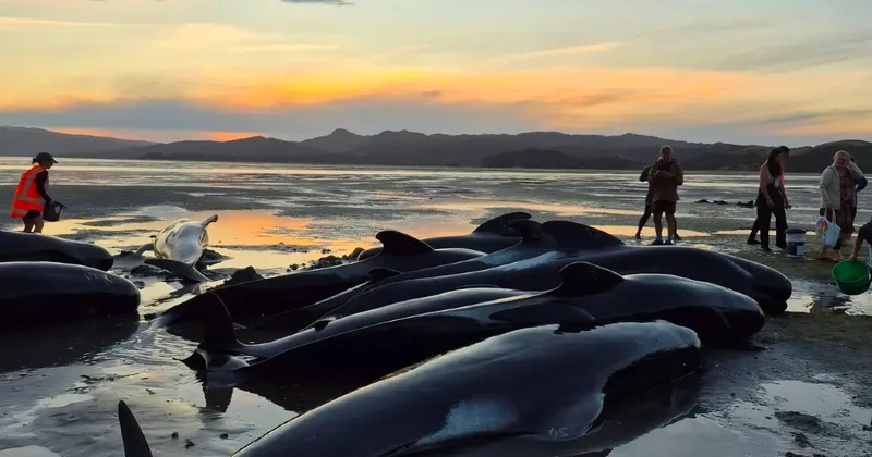 Шесть китов погибли после массового выброса на берег в Новой Зеландии