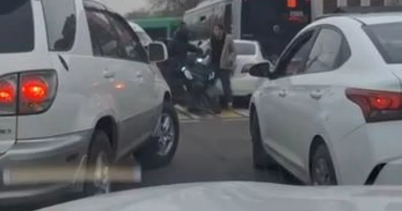 Курьер и девушка водитель устроили потасовку на дороге в Алматы