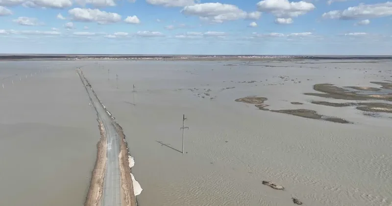 Оңтүстік Қазақстанда өзендегі су деңгейі көтеріліп, жолды су шайып кетті видео