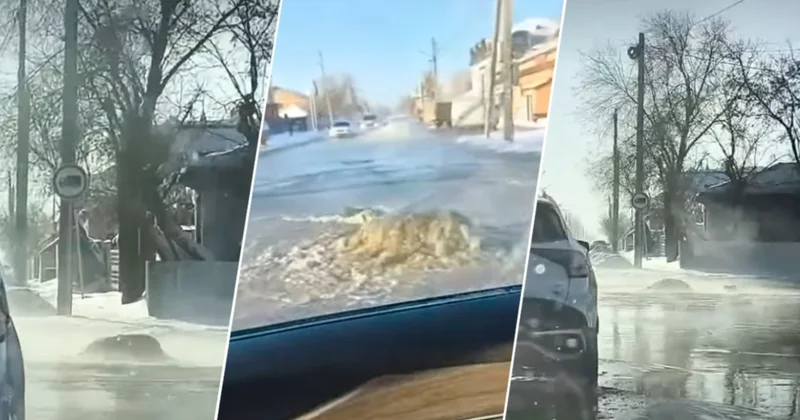 Павлодардың қақ ортасында құбыр жарылып, бірнеше көшені су басты