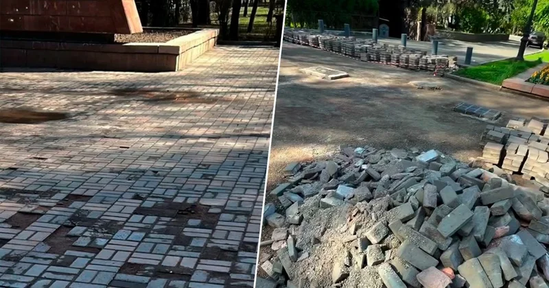 Алматыда 28 панфиловшы саябағының бұрын жөнделген төсемтастары қайтадан ауыстырылады