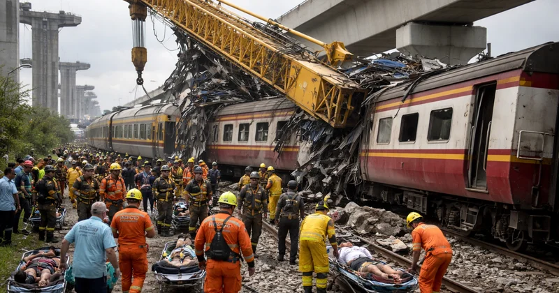 В Таиланде подъёмный кран рухнул на пассажирский поезд, есть погибшие и пострадавшие