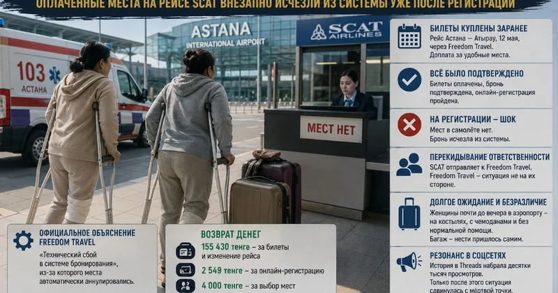 Атырау тұрғындары SCAT рейсіне міне алмай қалды: орындар жүйеден жоғалып кеткен