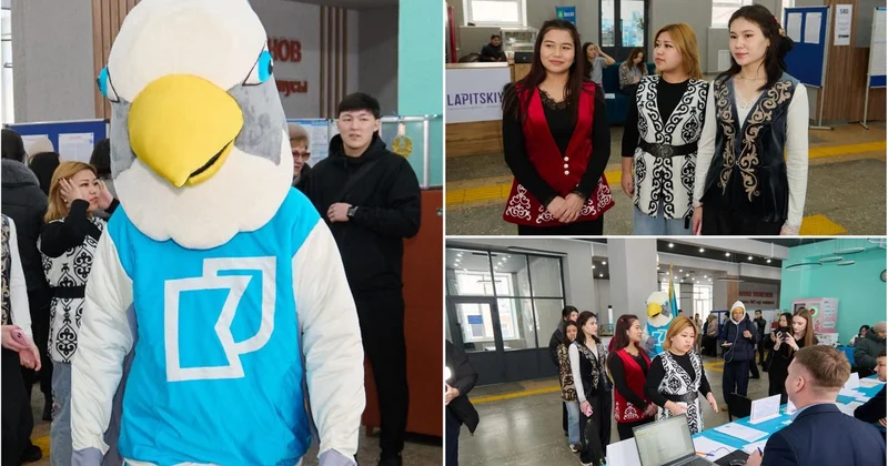 Референдум 2026: 100 студентов в национальных костюмах и маскот университета пришли на участки голосования в СКО