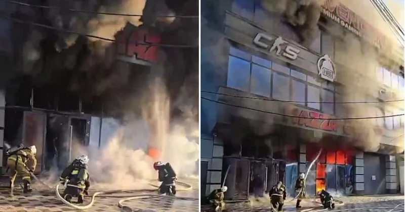 Видео тушения горящего трёхэтажного здания игрового клуба в Таразе показали спасатели
