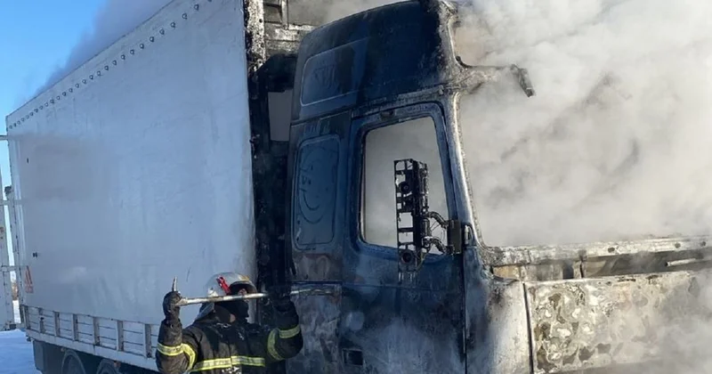 Грузовик, груженный лошадьми, загорелся в Павлодарской области