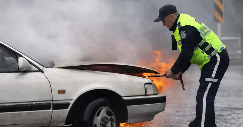 Машина вспыхнула прямо на трассе в Жетысу