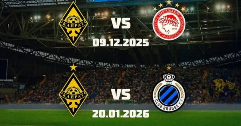 “Кайрат” сыграет против “Олимпиакос” и “Брюгге” на “Астана Арене”