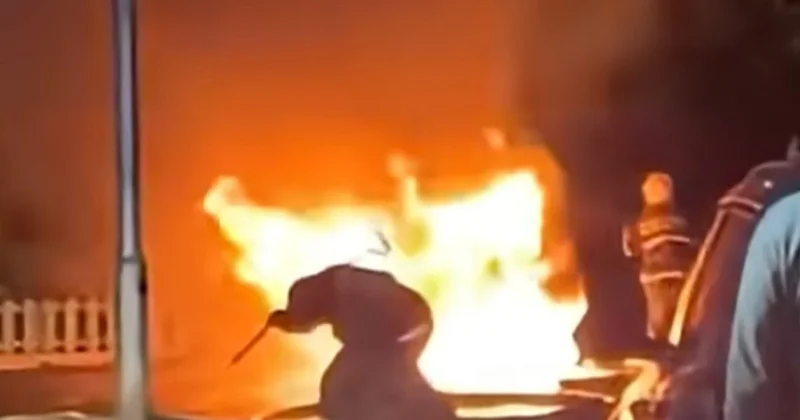 Огонь полностью уничтожил внедорожник в Актау (видео)