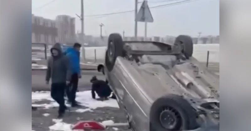 В Шымкенте во время практического теста на права опрокинулся автомобиль