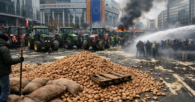 Картофельные реки затопили улицы Брюсселя: фермеры ЕС вышли на акцию протеста