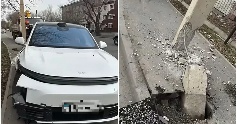 Женщина за рулем авто влетела в электроопору в Талдыкоргане (видео)