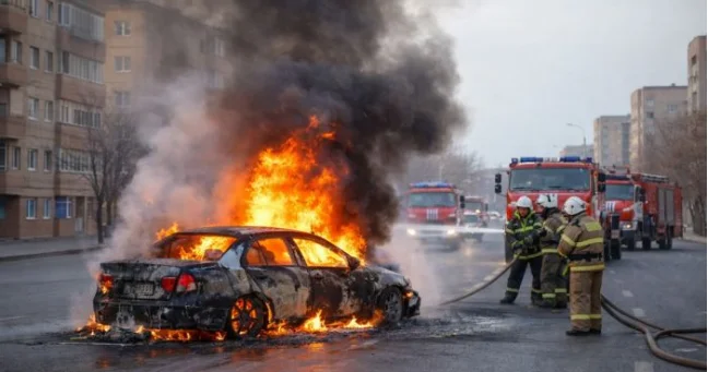 Атырауда көшеде қозғалып келе жатқан көліктен өрт шықты