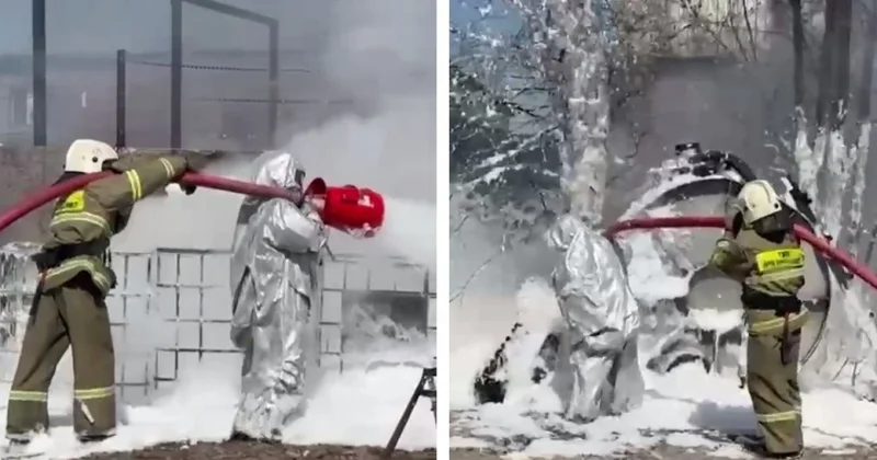 Масштабный пожар на СТО потушили в Усть Каменогорске (ВИДЕО)