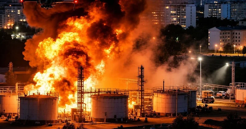 После атаки беспилотников вспыхнула нефтебаза в России