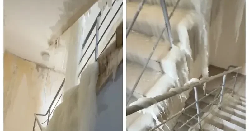 Астананың сол жағалауындағы элиталы тұрғын үй кешені подъезінің ішін мұз басты видео