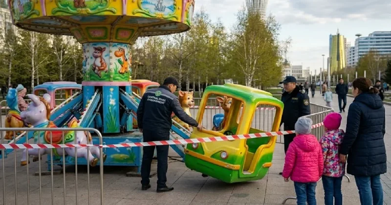 В Астане объяснили падение кабины с детьми на карусели