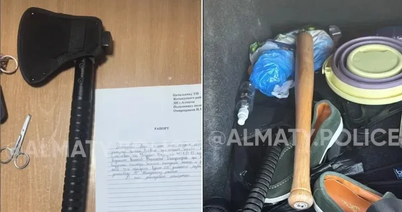 Алматыдағы экобекеттерде көліктерден балта, бита және телескопиялық таяқ табылды