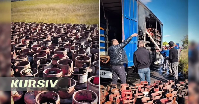 Прицеп с 400 газовыми баллонами загорелся в Костанае