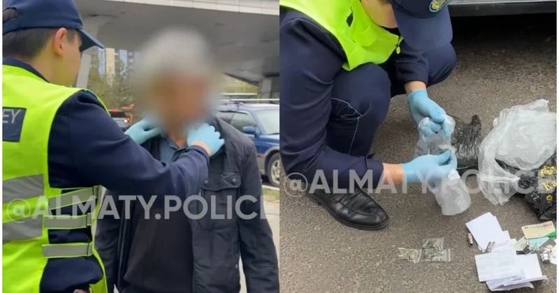 Водителя под кайфом с пакетиками и емкостями задержали в Алматы (видео)