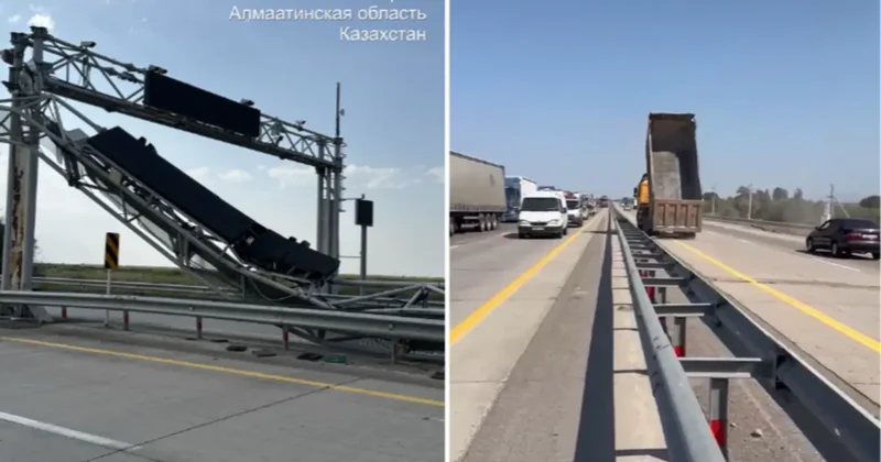 Снёс арку. ДТП с грузовиком произошло на трассе Алматы Хоргос